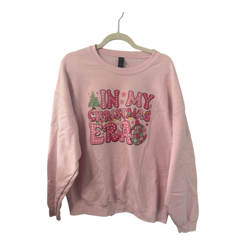 Women’s Pink Oversized ‘In My Christmas Era’ Crewneck in Size XL
